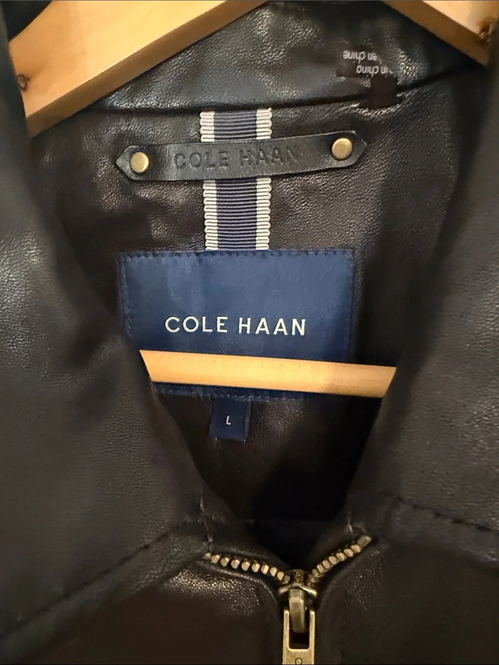 Cole Haan Men's Dark Brown Leather Zip-Up Bomber Jacket